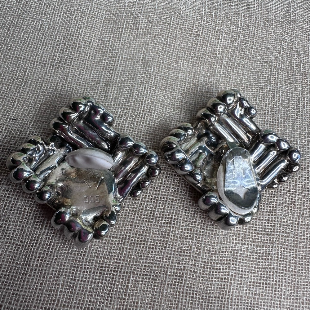 GW Modernist Electroform Puffy Large Vintage Sterling Clip Earrings Brutalist - Picture 2 of 5